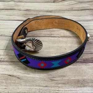 Vintage Dun Dee Leather Belt / Southwestern Pattern / Size 30 / Made in USA